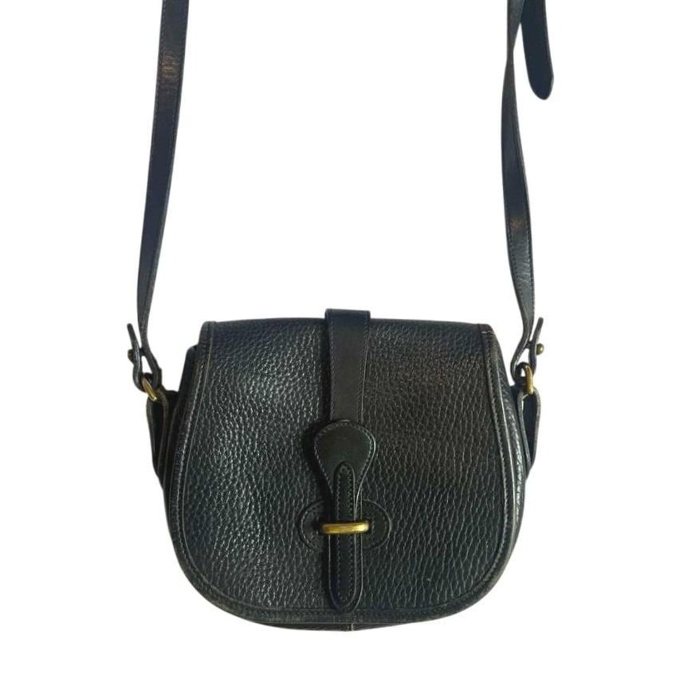 Vintage 90s Dooney & Bourke All Weather Leather Black Crossbody Bag Brass Accent